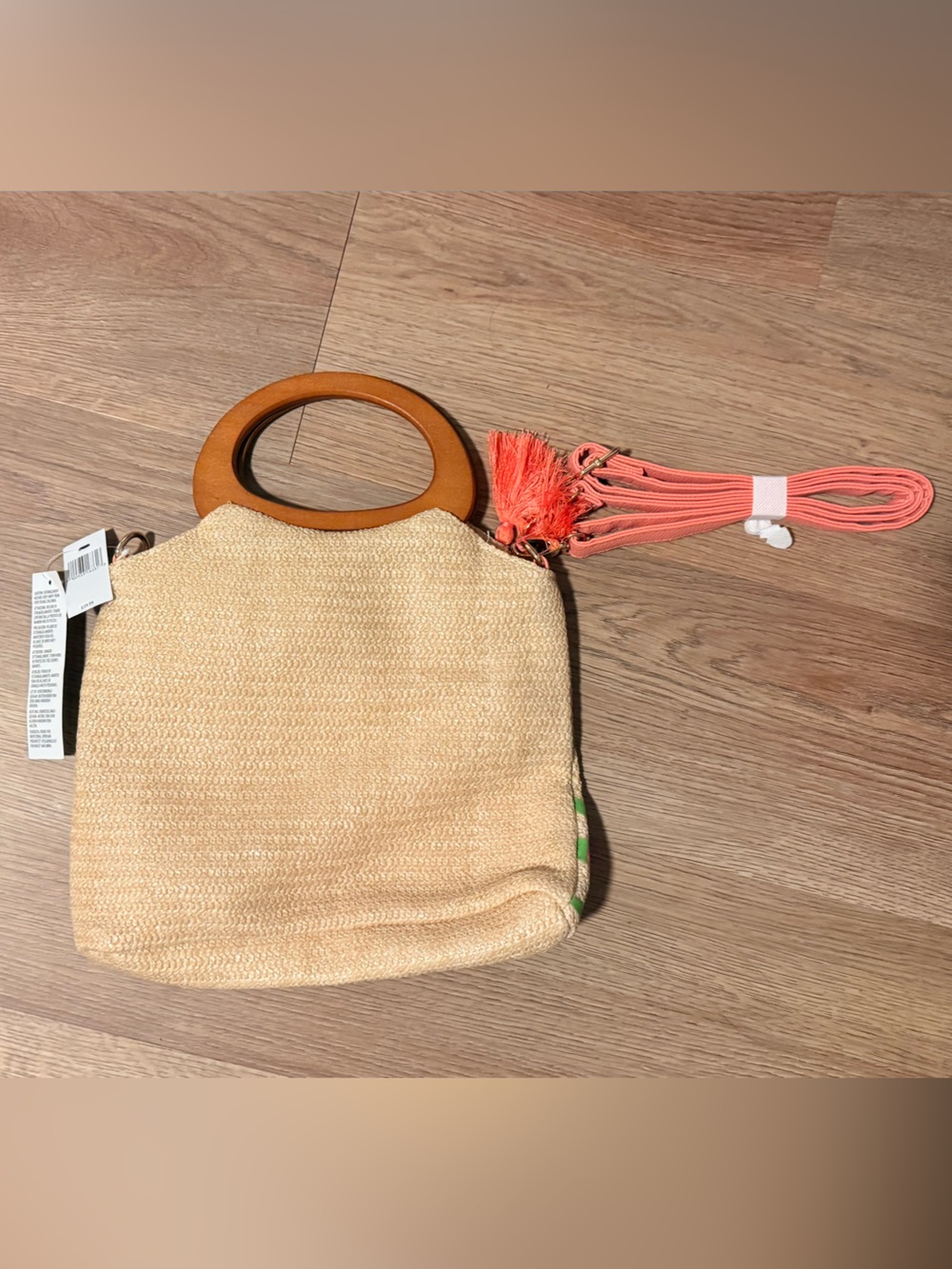 Disney Micky mouse Straw Tote with Coral Flower & Green Leaf Print - Hello Summe - Picture 2 of 3